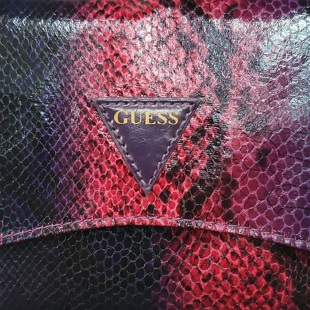 Guess M size Dark Purple & Red Faux Snake Skin Clutch Magnetic close - Picture 3 of 6